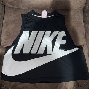 Nike Women's Black and White Logo Crop Top